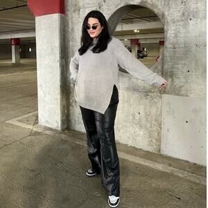 Black Lambskin Straight-Leg Leather Pants, 90s Minimal Mid-Rise Quiet Luxury NEW